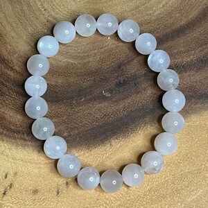 White Moonstone beaded bracelet 7” crystal healing beads 8mm blue flash